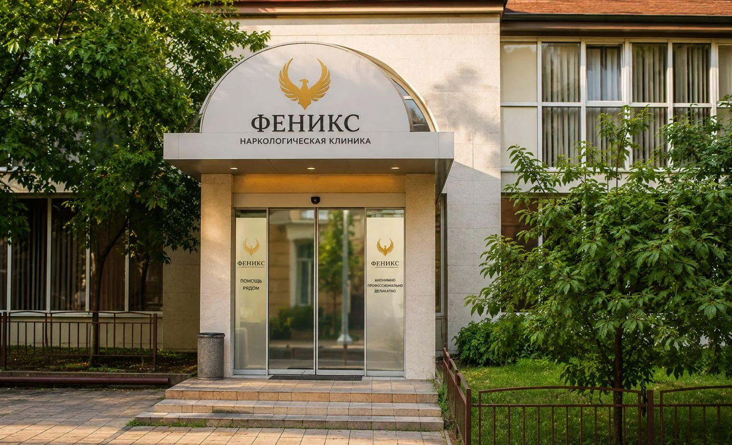 Вход в наркологическую клинику «Феникс» в Гороховце